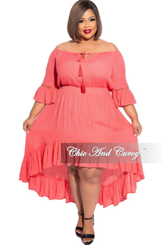 Final Sale Plus Size Off the Shoulder High Low Dress in Coral