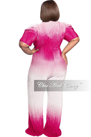 Final Sale Plus Size Pleated Jumpsuit in Pink and White Tie Dye Print