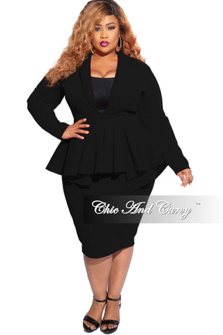 New Plus Size Deep V Neck Peplum BodyCon Dress in Black Striped Scuba Fabric