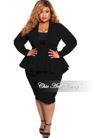 New Plus Size Deep V Neck Peplum BodyCon Dress in Black Striped Scuba Fabric