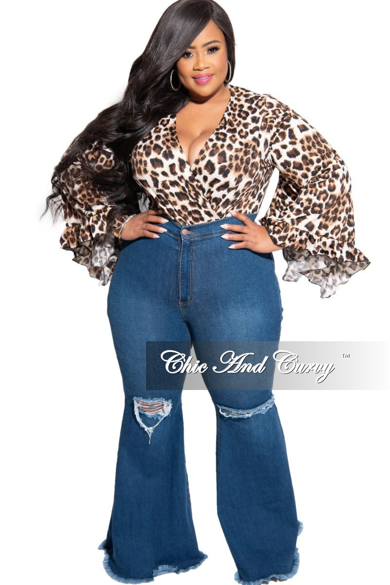Final Sale Plus Size Wide Leg Denim Jeans with Distressed Knee in