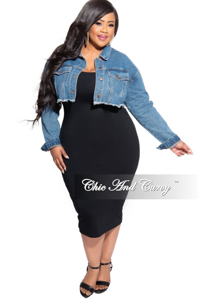 *Final Sale Plus Size Crop Jacket with Distressed Back in Denim