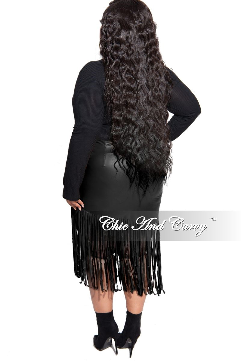 Final Sale Plus Size Faux Leather Fringe Skirt in Black – Chic And
