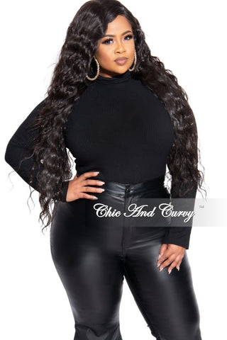Final Sale Plus Size Long Sleeve Ribbed Turtle Neck in Black