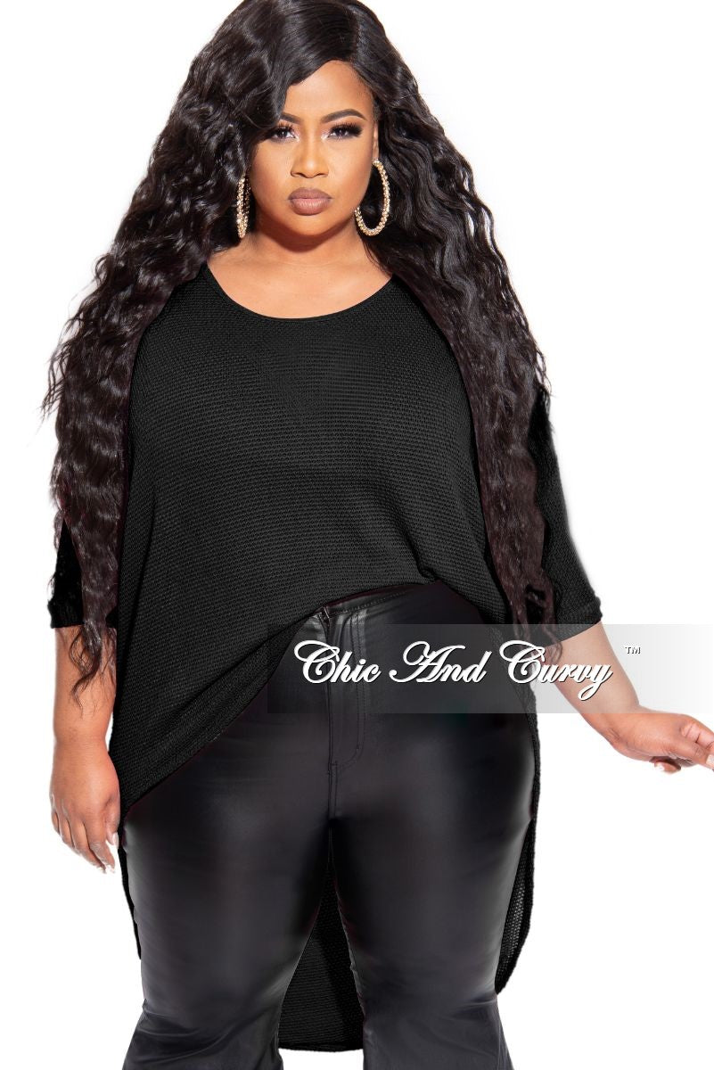 Final Sale Plus Size Knitted High-Low Top in Black