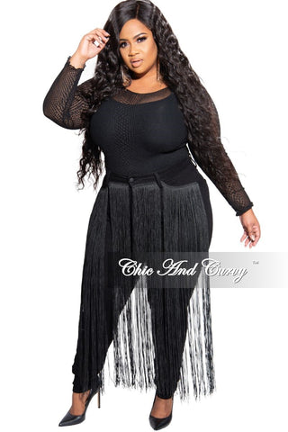 Final Sale Plus Size Black High Waist Jeans with Front Long Tassel Trim