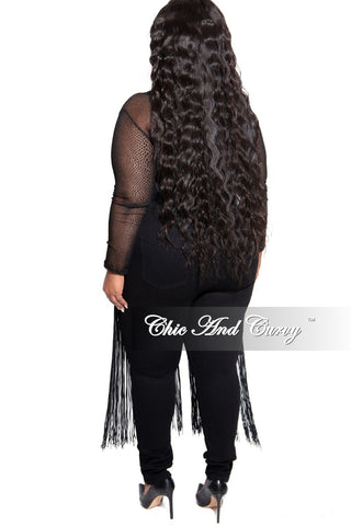 Final Sale Plus Size Black High Waist Jeans with Front Long Tassel Trim