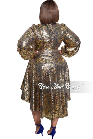 Final Sale Plus Size Gold Foil High Low Dress/Tunic in Navy and Gold Design Print