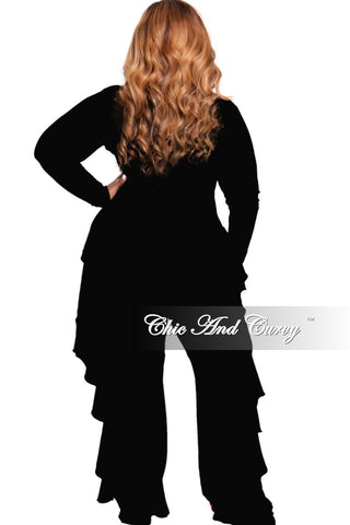 New Plus Size Reversible Ribbed Side Ruffle Jumpsuit in Black