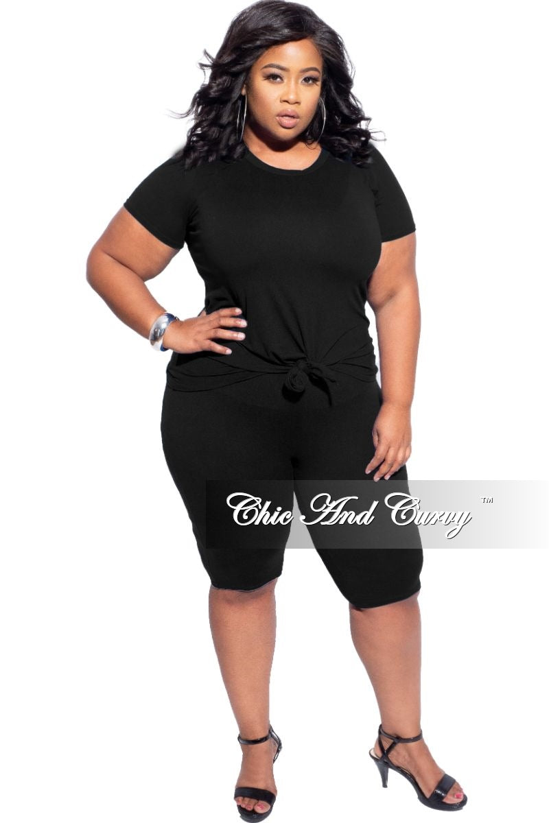 Final Sale Plus Size 2-Piece (Knotted Shirt & Short) Set in Black