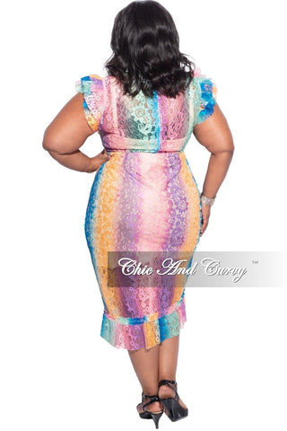 Final Sale Plus Size Sheer Lace Bodycon Dress in Ombre Print